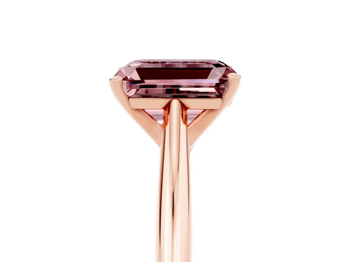 Emerald Cut Morganite Solitaire Engagement Ring with Cathedral Setting and Four-Prong Mount Rose gold