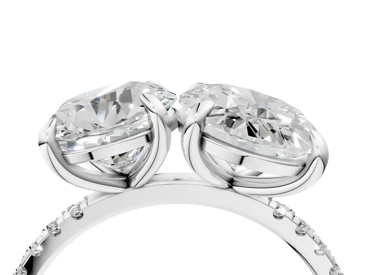 Round and Oval Toi Moi Ring with Prong Setting and Pave Band Silver
