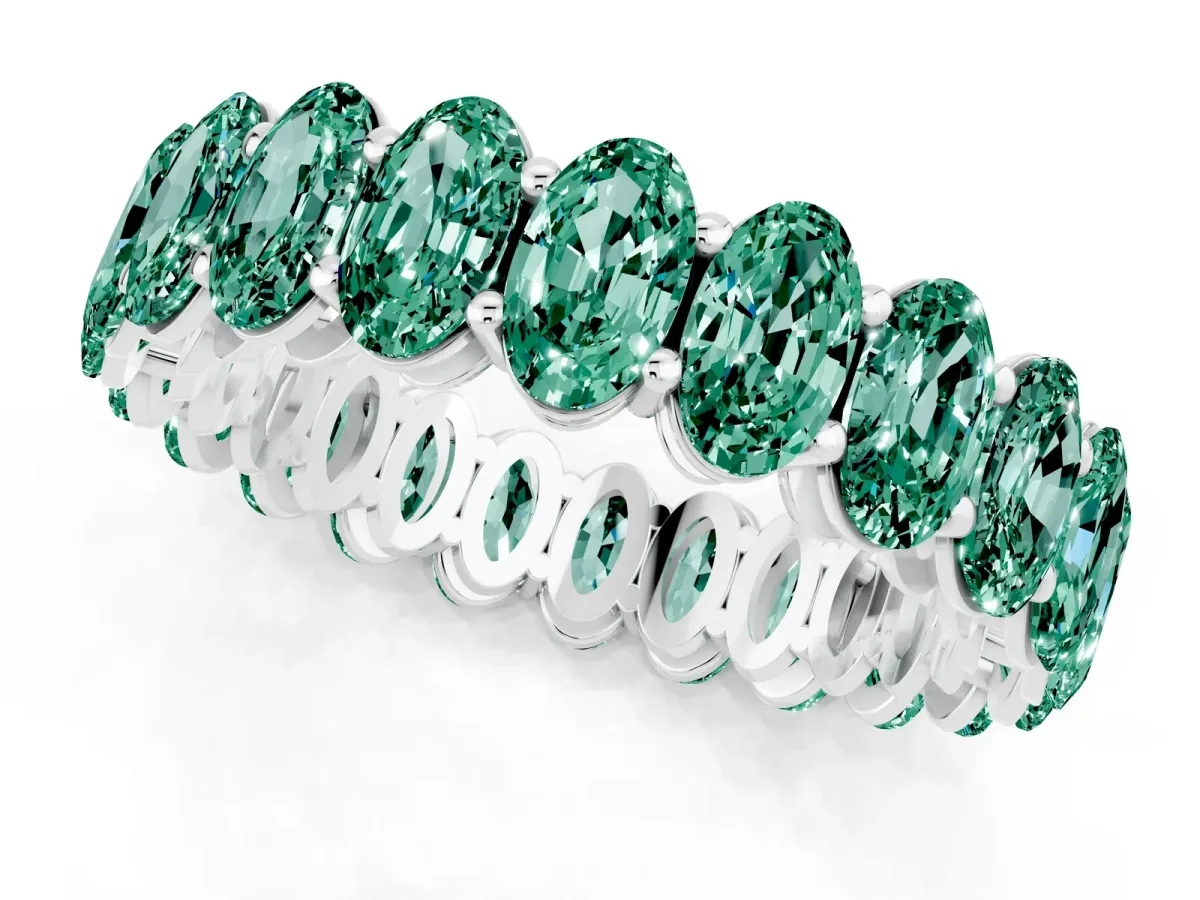 Oval Cut Green Sapphire Eternity Band with Shared Prong Setting Silver