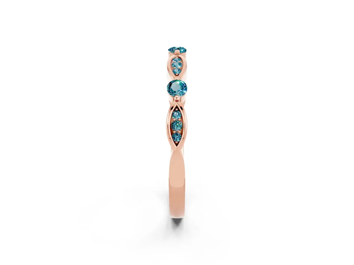 Marquise and Round Blue Topaz Milgrain Band with Bezel Setting Rose gold