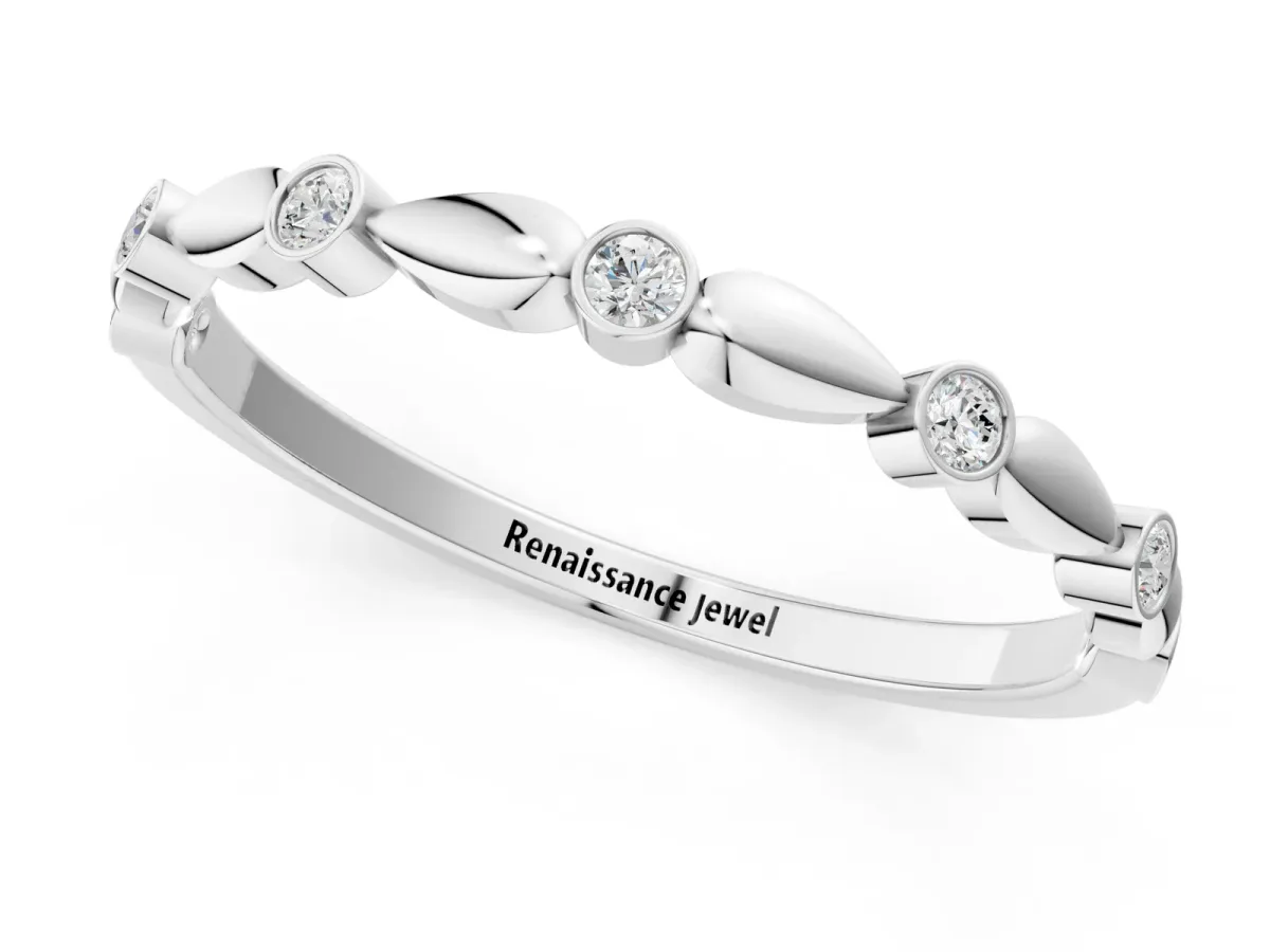 Bezel-Set Round Diamond Marquise Eternity Band White gold
