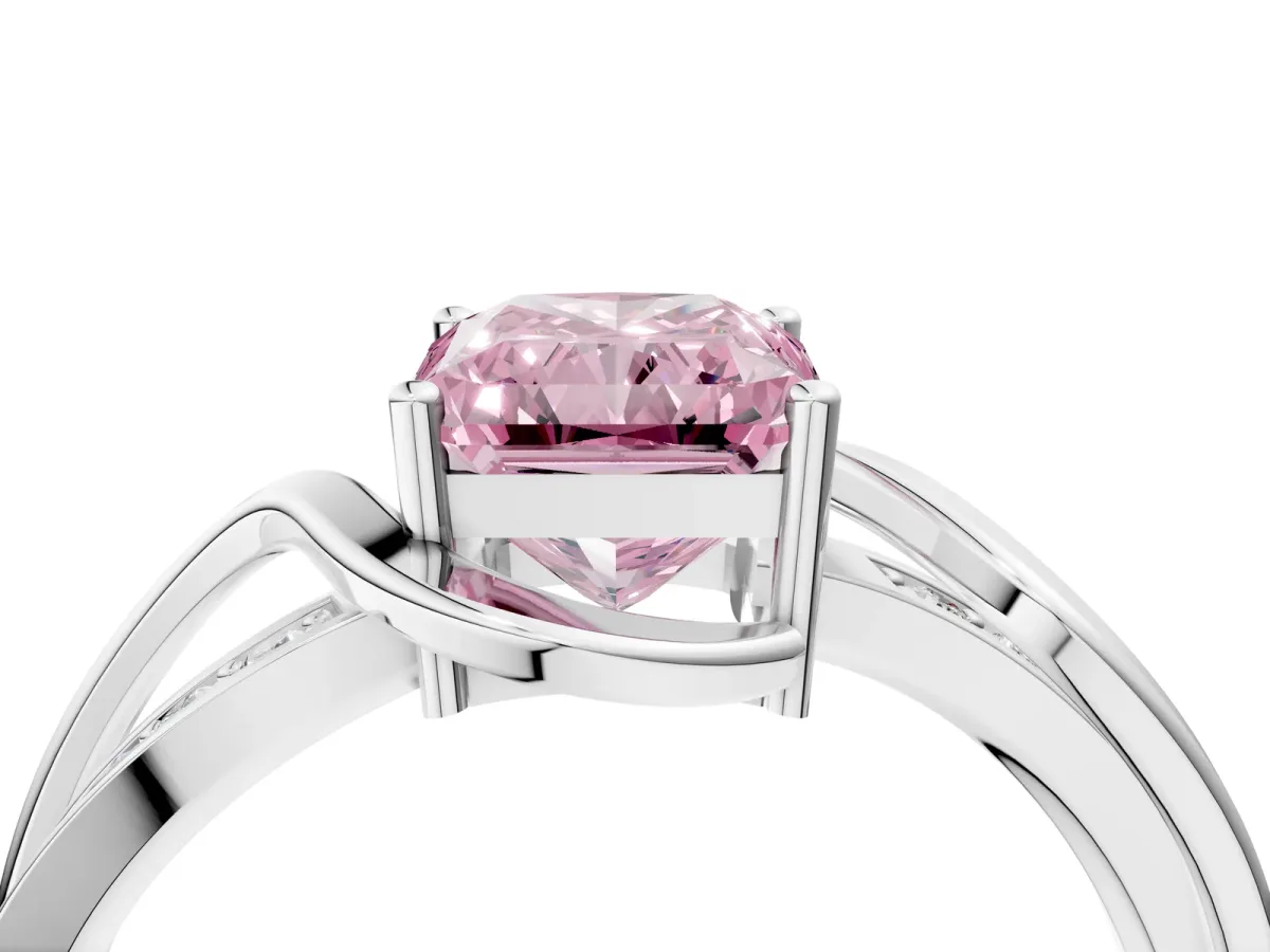 Fancy Pink Radiant Cut Solitaire Twisted Band with Prong Setting Platinum
