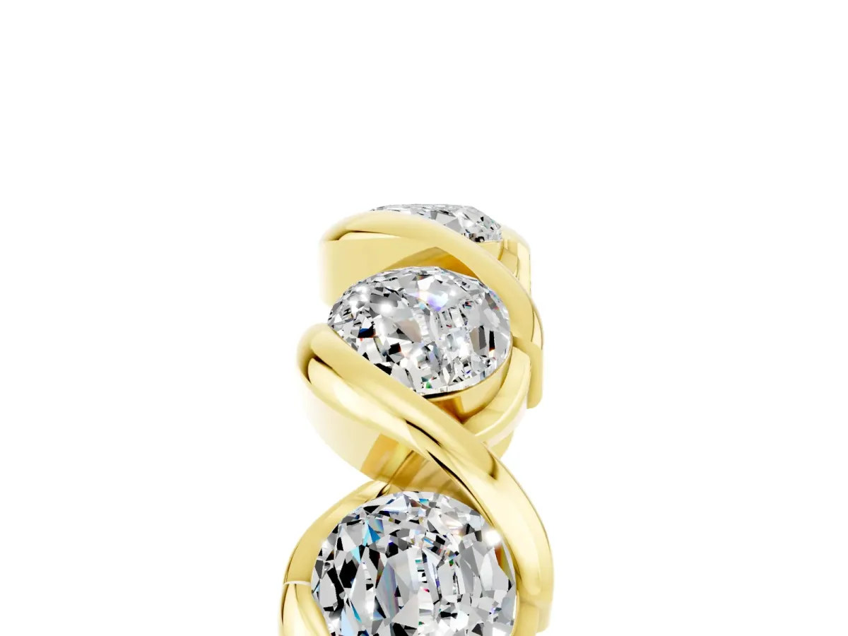 Round Moissanite Wave Band with Channel Setting and Shared Prongs Yellow gold