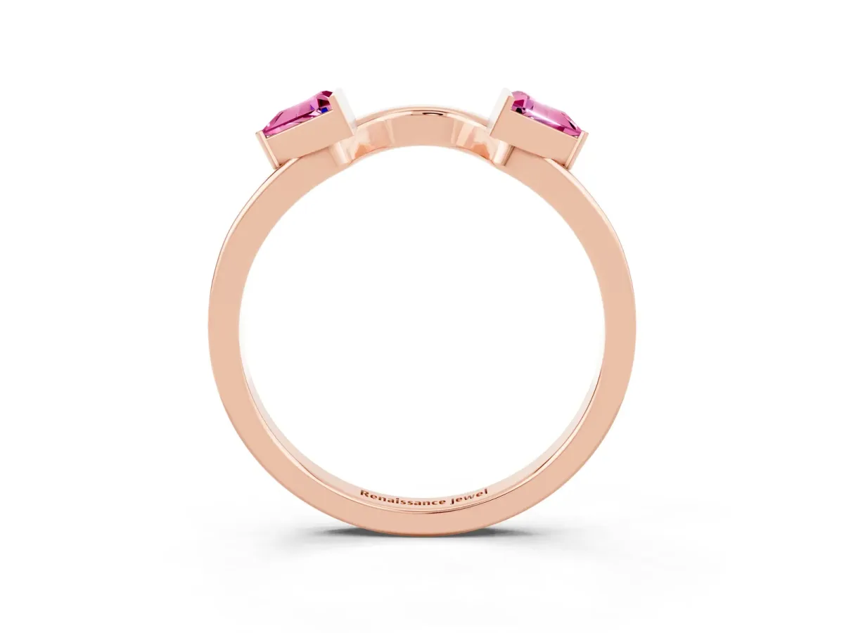 Trillion Pink Sapphire Open Band Ring with Bezel Setting Rose gold
