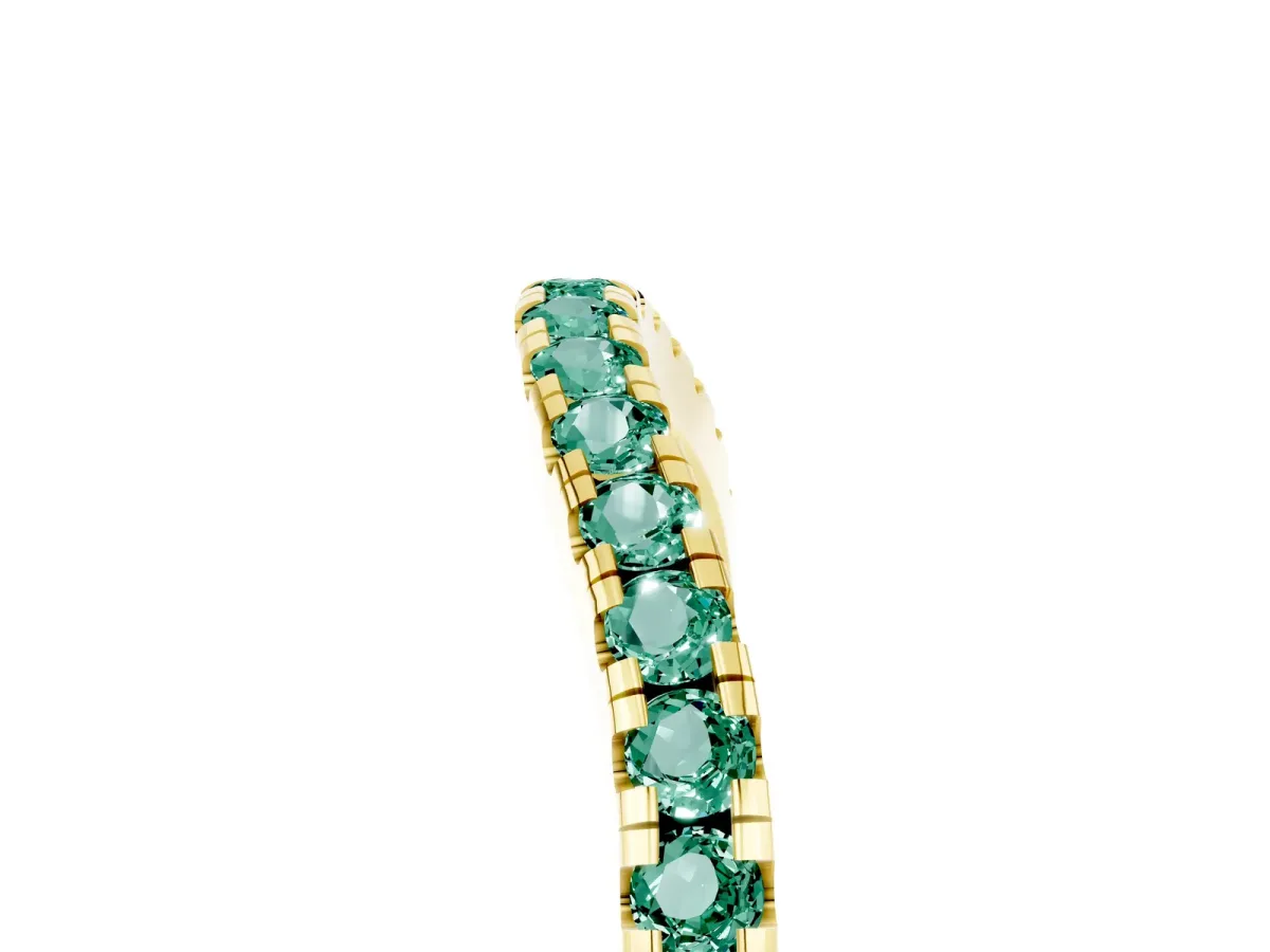 Round Green Sapphire Pavé Half Eternity Band with Shared Prong Setting Yellow gold