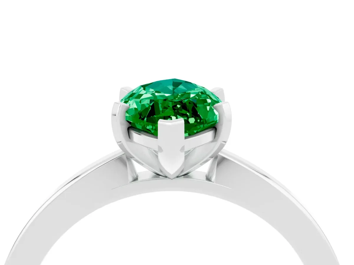 Marquise Cut Emerald Solitaire Engagement Ring with Classic Band and Four-Prong Setting Silver