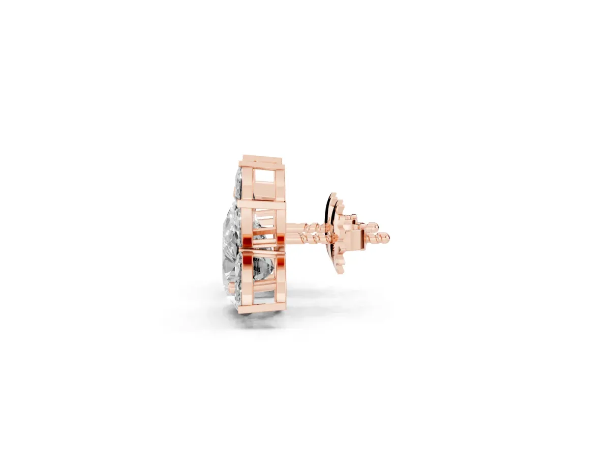 Pear Diamond Fan Stud Earrings with Marquise Lab Grown Diamond Accents Rose gold