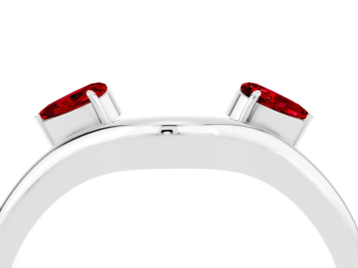 Pear Cut Ruby Two-Stone Open Band Ring with Prong Setting White gold