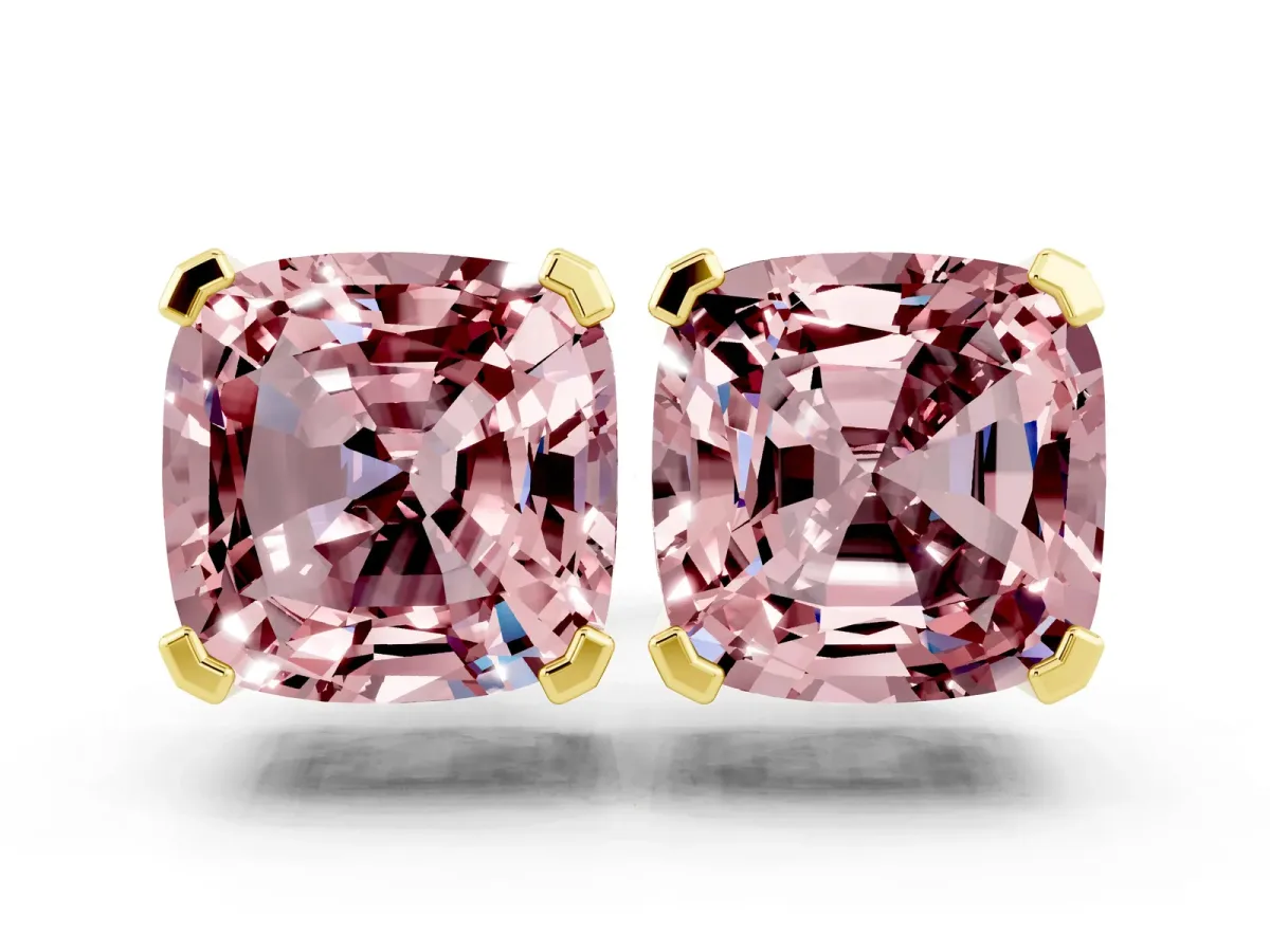 Cushion Cut Morganite Stud Earrings Yellow gold
