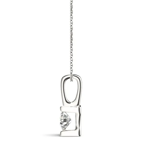 Round Solitaire Bezel-Set Diamond Pendant Silver