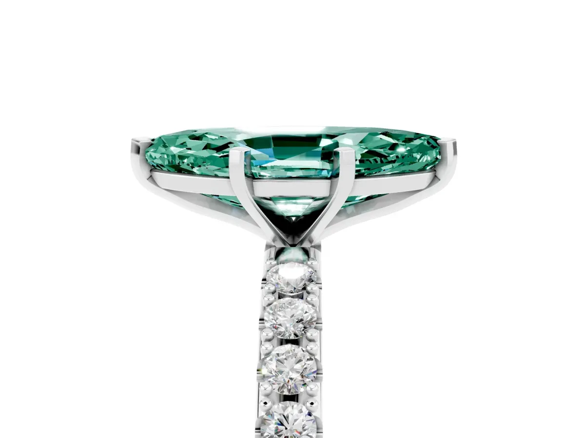Marquise Cut Green Sapphire Solitaire Pavé Band with Four-Prong Setting Silver