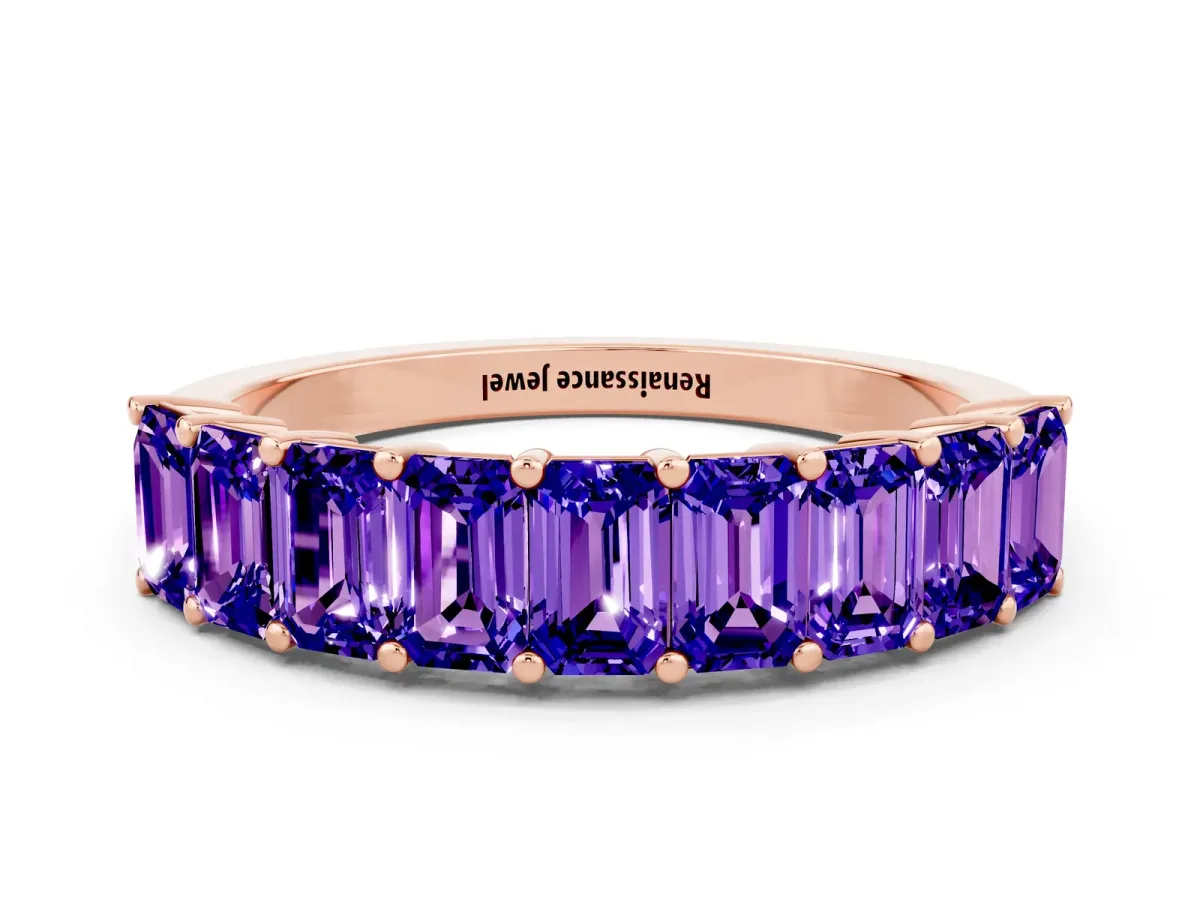 Emerald Cut Tanzanite Prong-Set Eternity Band Rose gold