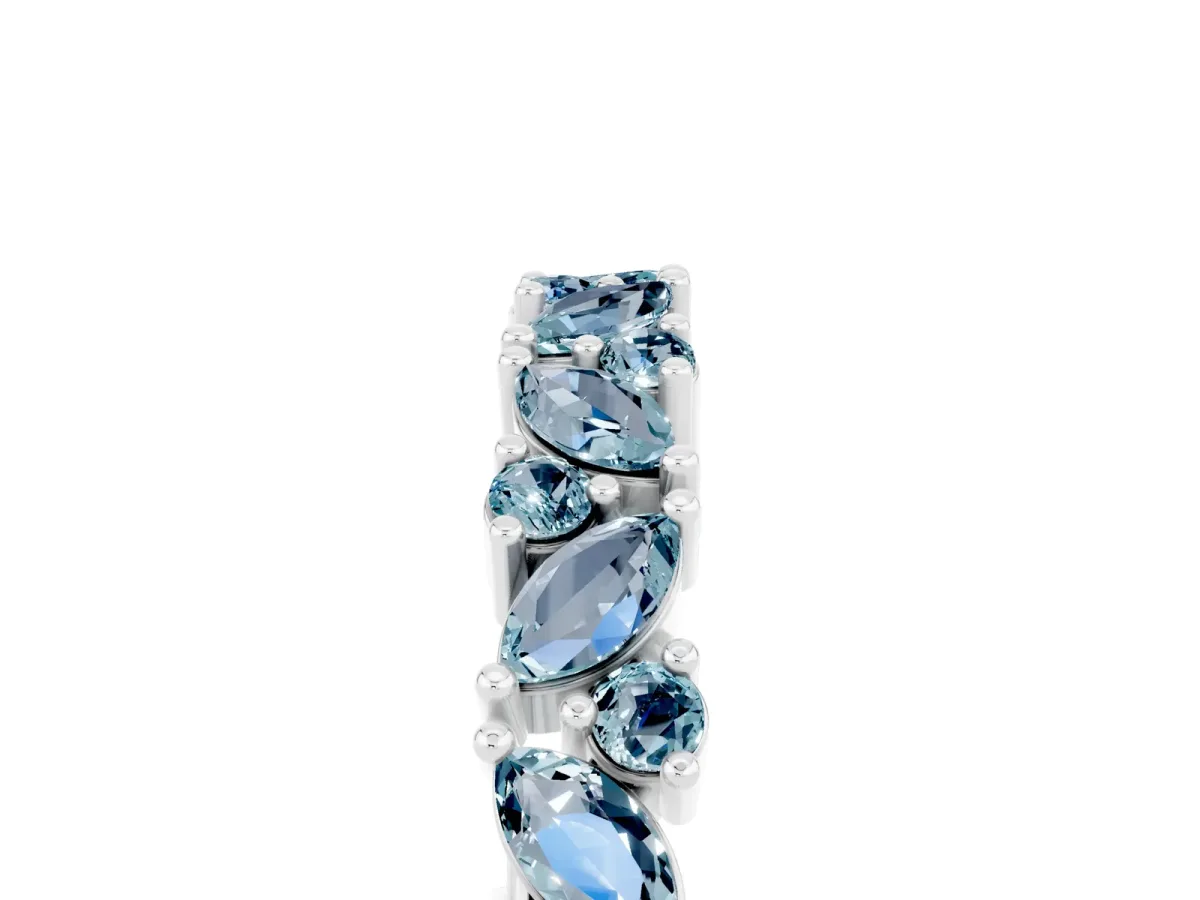 Marquise and Round Aquamarine Vine Eternity Band with Prong Setting Silver