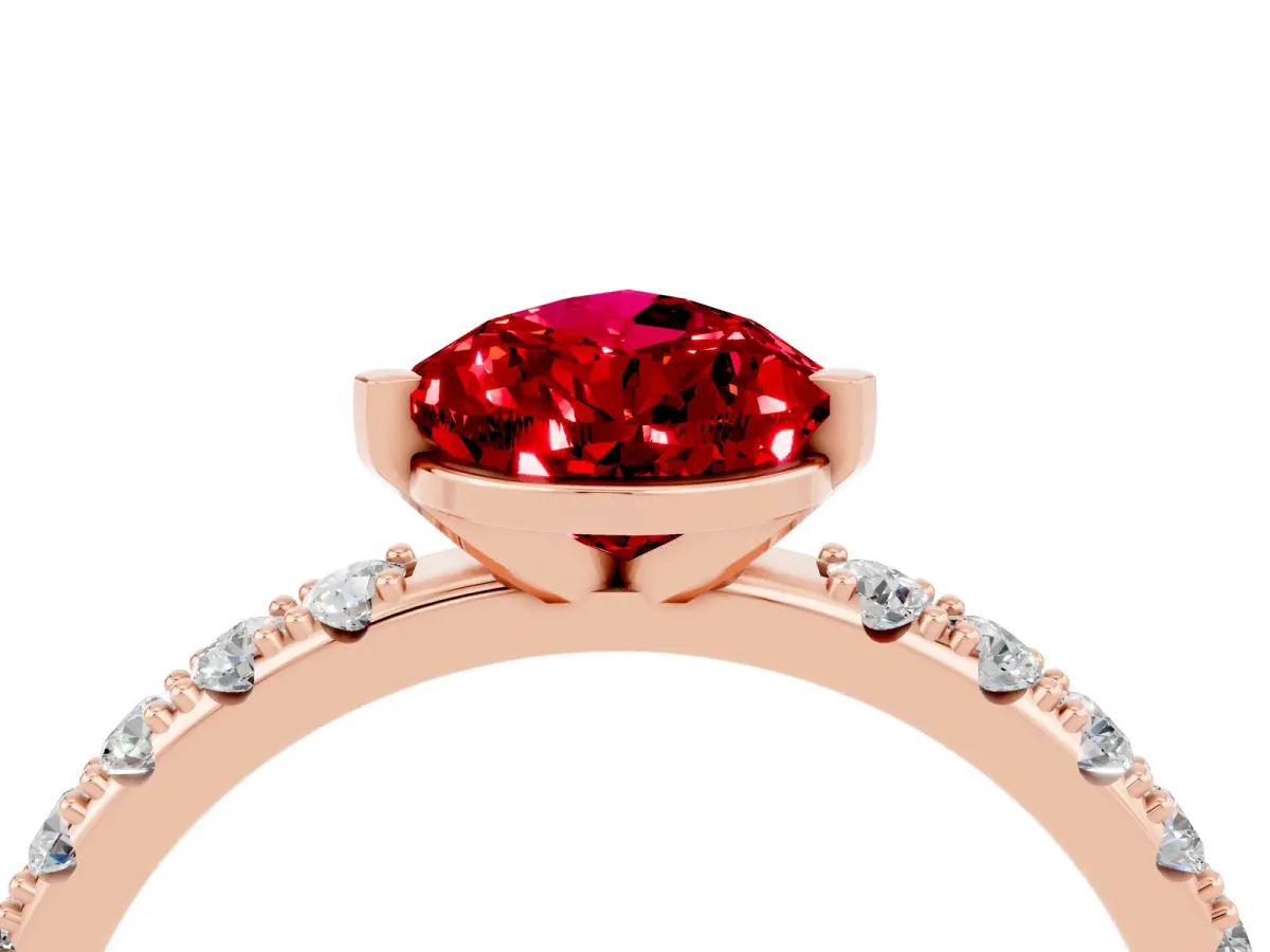 Pear Cut Ruby Solitaire Pavé Band with Four-Prong Setting Rose gold