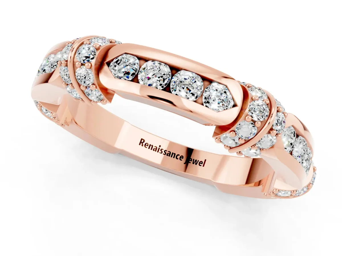 Pavé Round Moissanite Link Band with Bezel Setting Rose gold