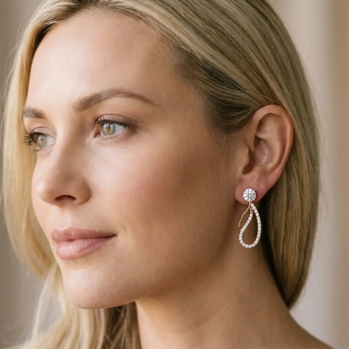 Round Cut Prong Set Diamond Infinity Drop Earrings Rose gold