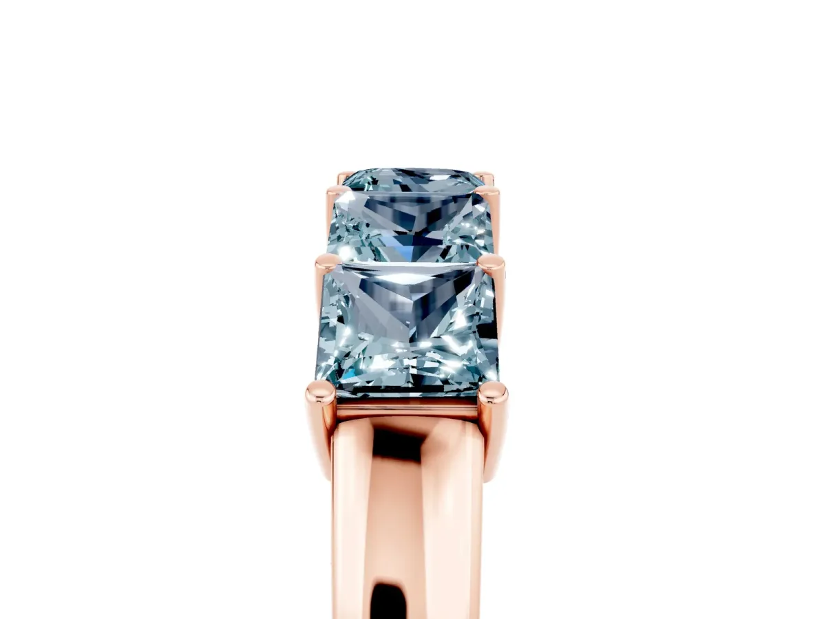 Princess Cut Five-Stone Aquamarine Band with Prong Setting Rose gold
