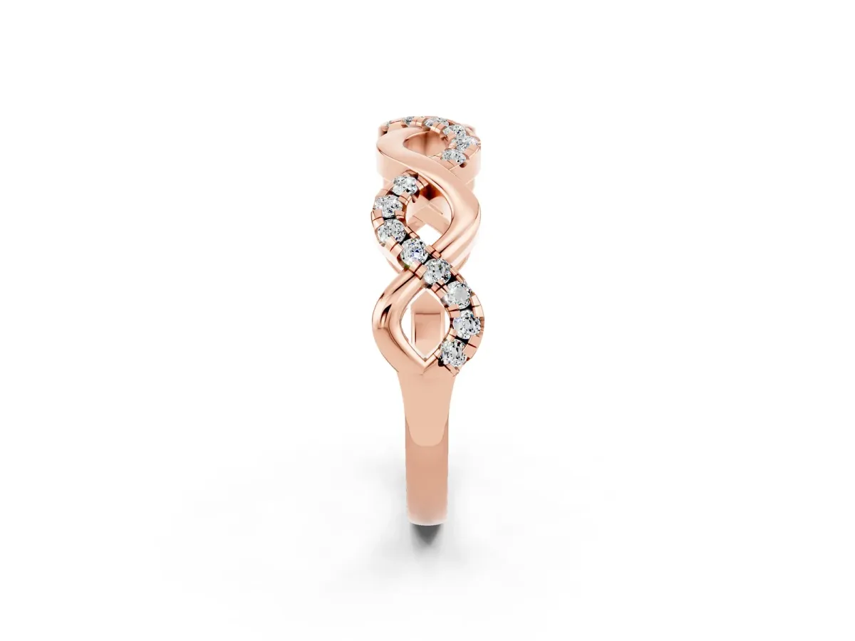 Twist Infinity Round Moissanite Band with Pavé Setting Rose gold