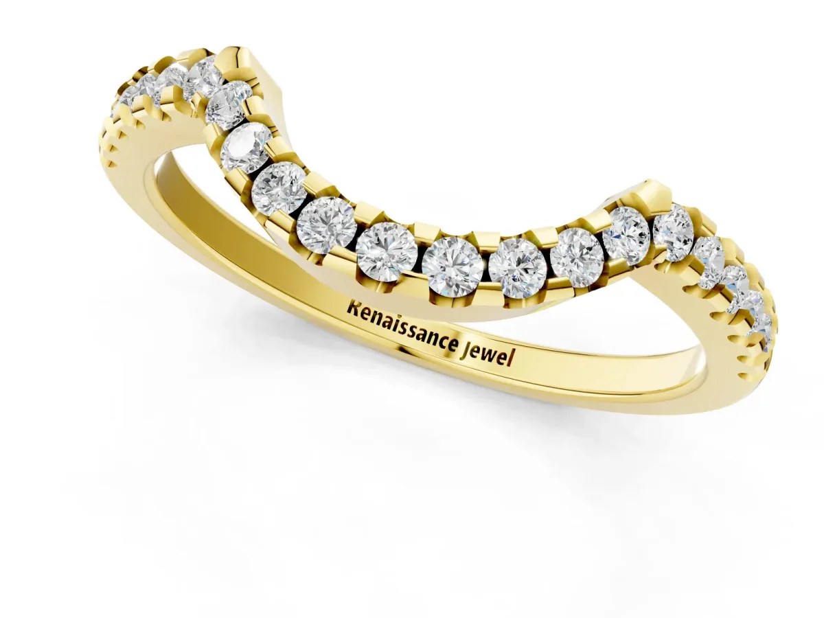 Pavé Round Diamond Contour Band with U-Prong Setting Yellow gold