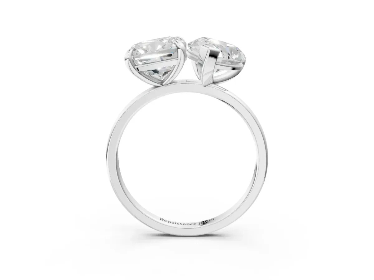 Pear and Cushion Toi Moi Ring with Prong Setting and Plain Band Silver