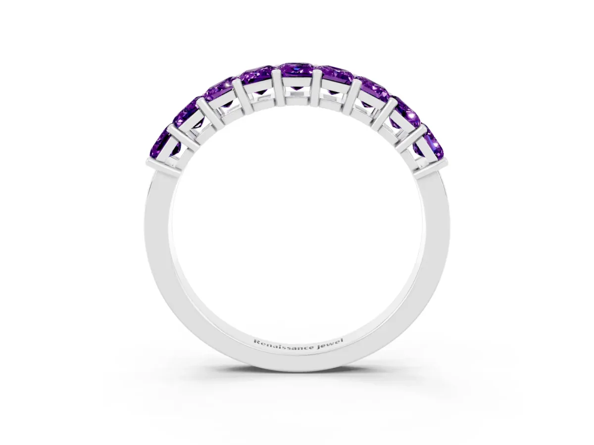 Emerald Cut Amethyst Prong-Set Eternity Band Silver