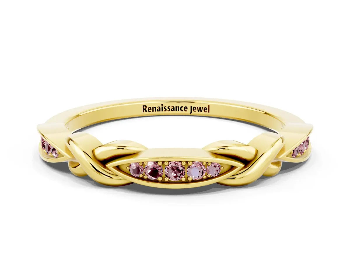 Twisted Marquise Morganite Pavé Band with Shared Prong Setting Yellow gold