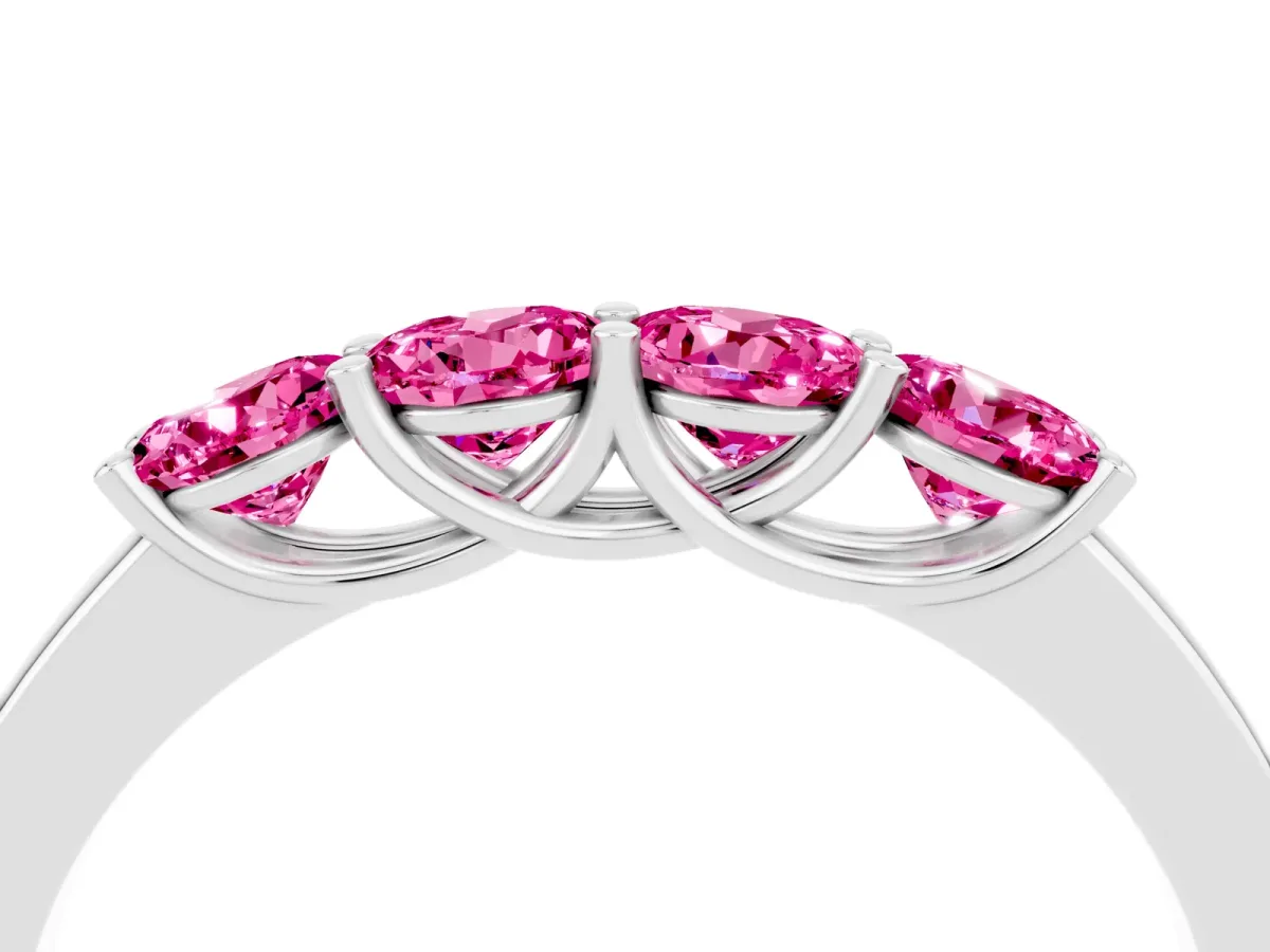 Four-Stone Round Pink Sapphire Prong-Set Band Silver