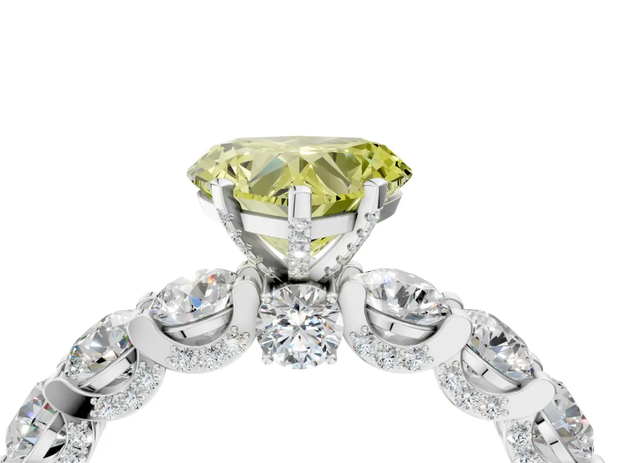 Fancy Yellow Heart Cut Diamond Side Stone Engagement Ring with Four-Prong Setting Silver
