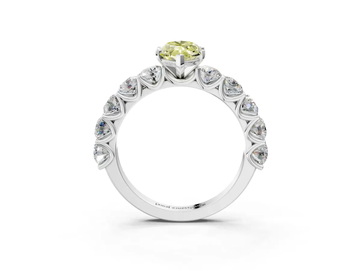 Fancy Yellow Marquise Cut Diamond Prong Setting with Side Stones on a Pave Band Silver