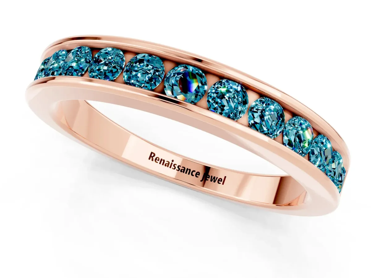 Channel Set Round Blue Topaz Eternity Band Rose gold