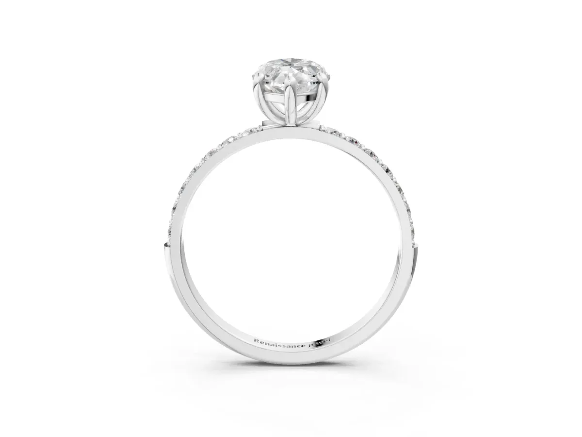 Marquise Cut Diamond Solitaire Ring with Round Pavé Band and Prong Setting Platinum