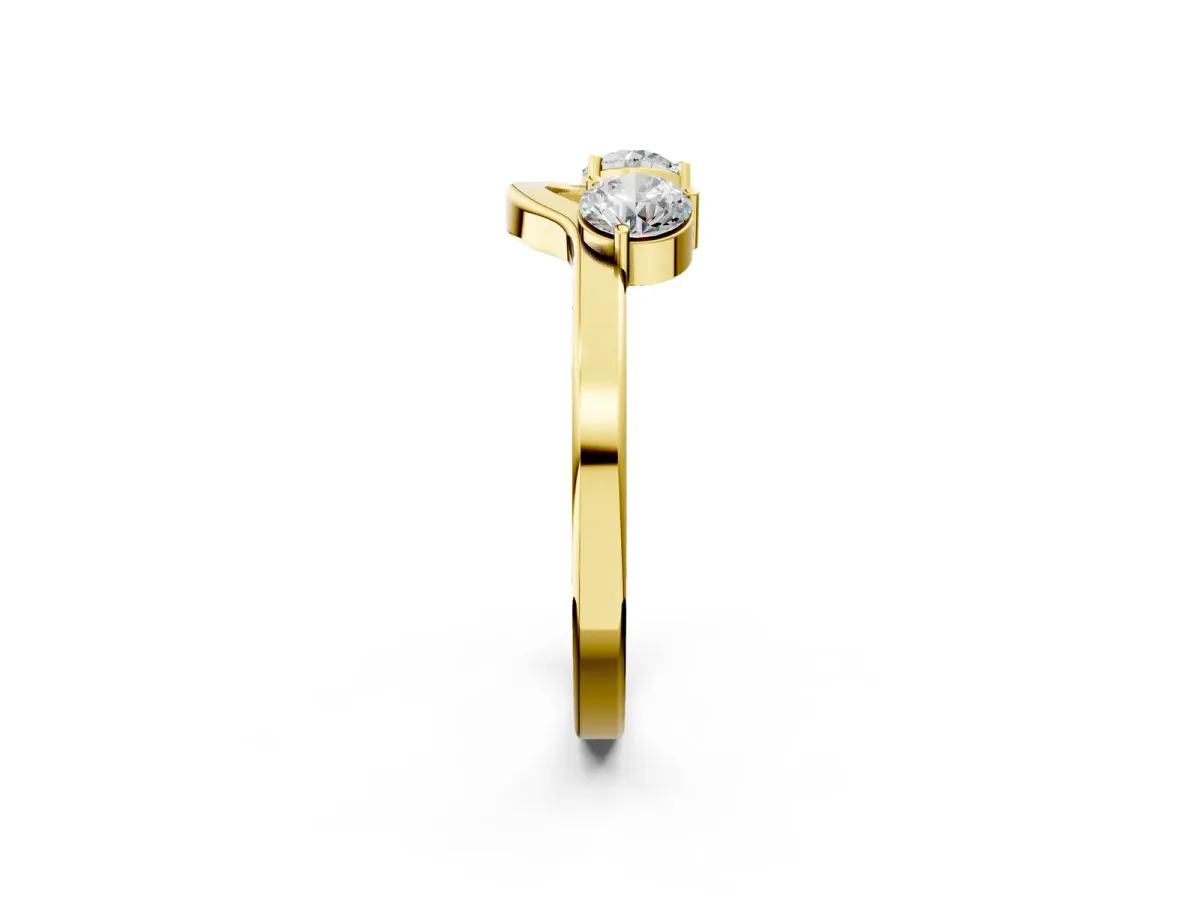 Dual Round Diamond Open Band Ring with Prong Setting Yellow gold
