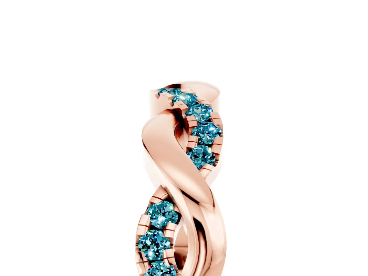 Pavé Round Blue Topaz Twist Eternity Band with Shared Prong Setting Rose gold
