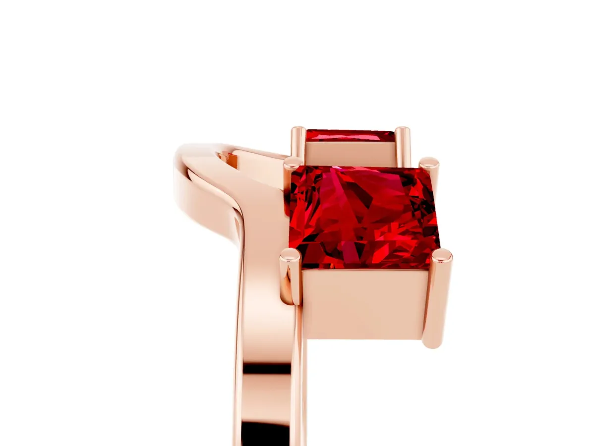 Princess Cut Ruby Two-Stone Open Band Ring with Four-Prong Setting Rose gold