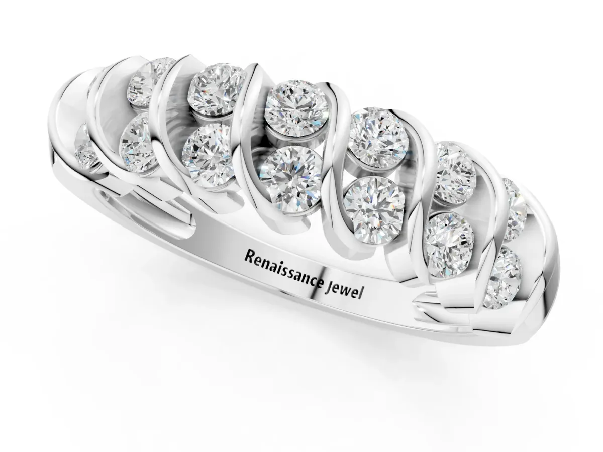 Channel Set Round Diamond Multi-Row Band Platinum