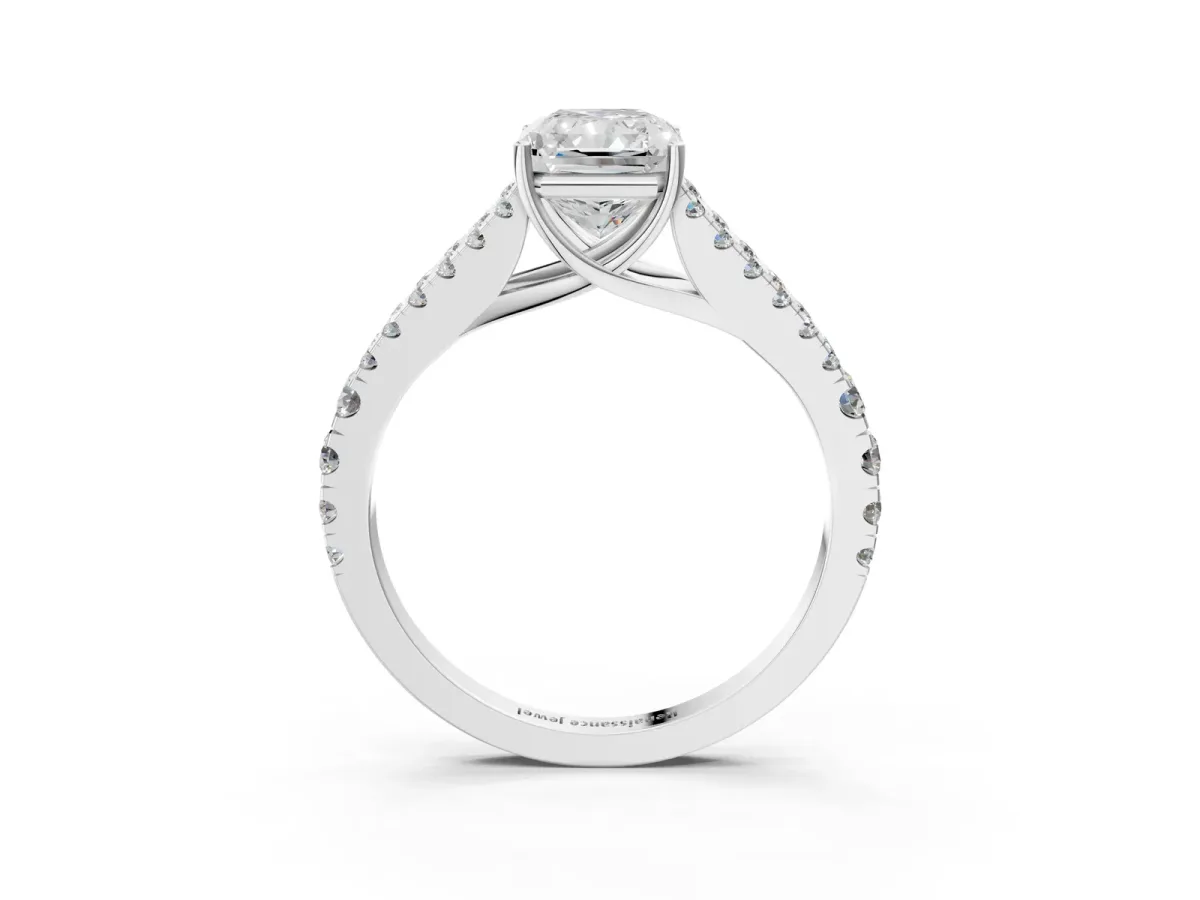 Radiant Cut Diamond Split Shank Pavé Engagement Ring with Four-Prong Setting White gold
