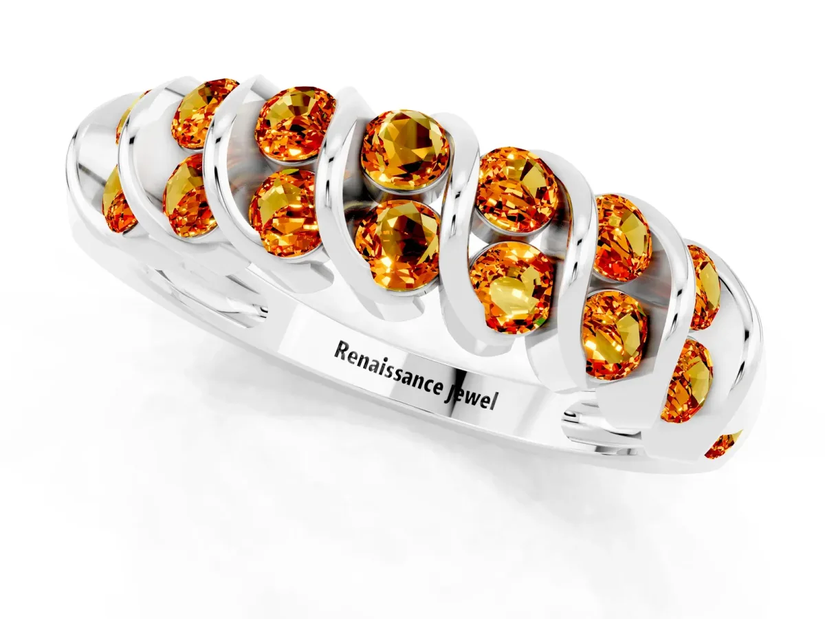 Channel Set Round Citrine Multi-Row Band Platinum