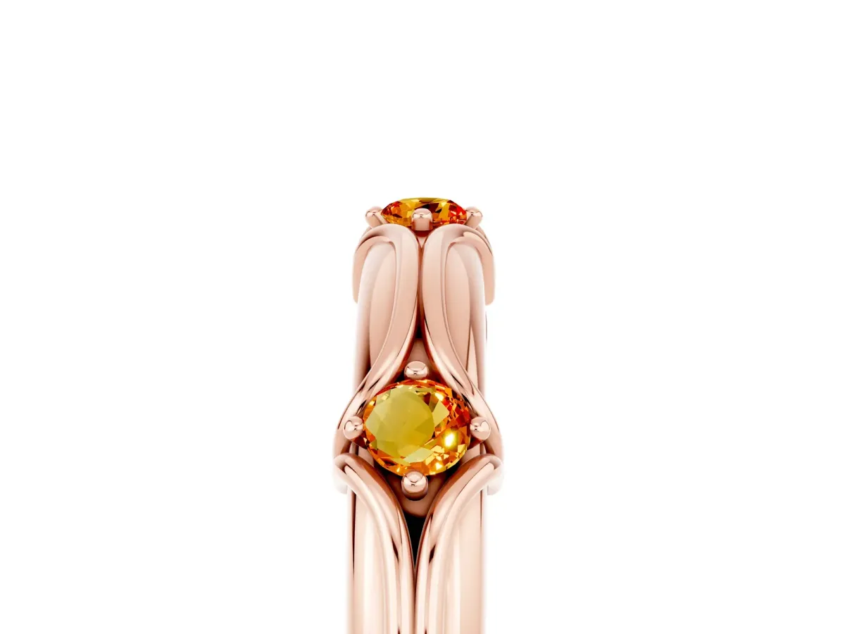 Round Citrine Prong Set Milgrain Eternity Band Rose gold