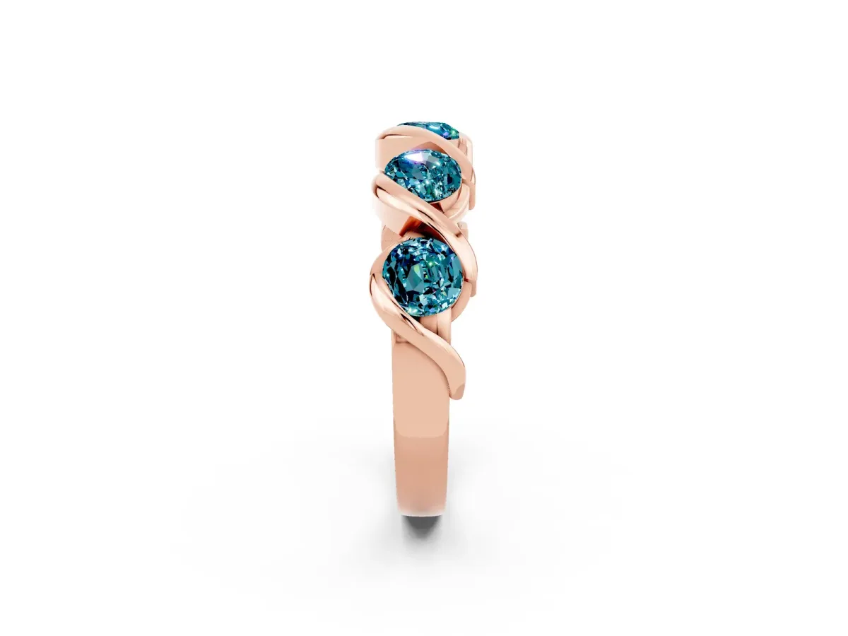 Round Blue Topaz Wave Band with Channel Setting and Shared Prongs Rose gold