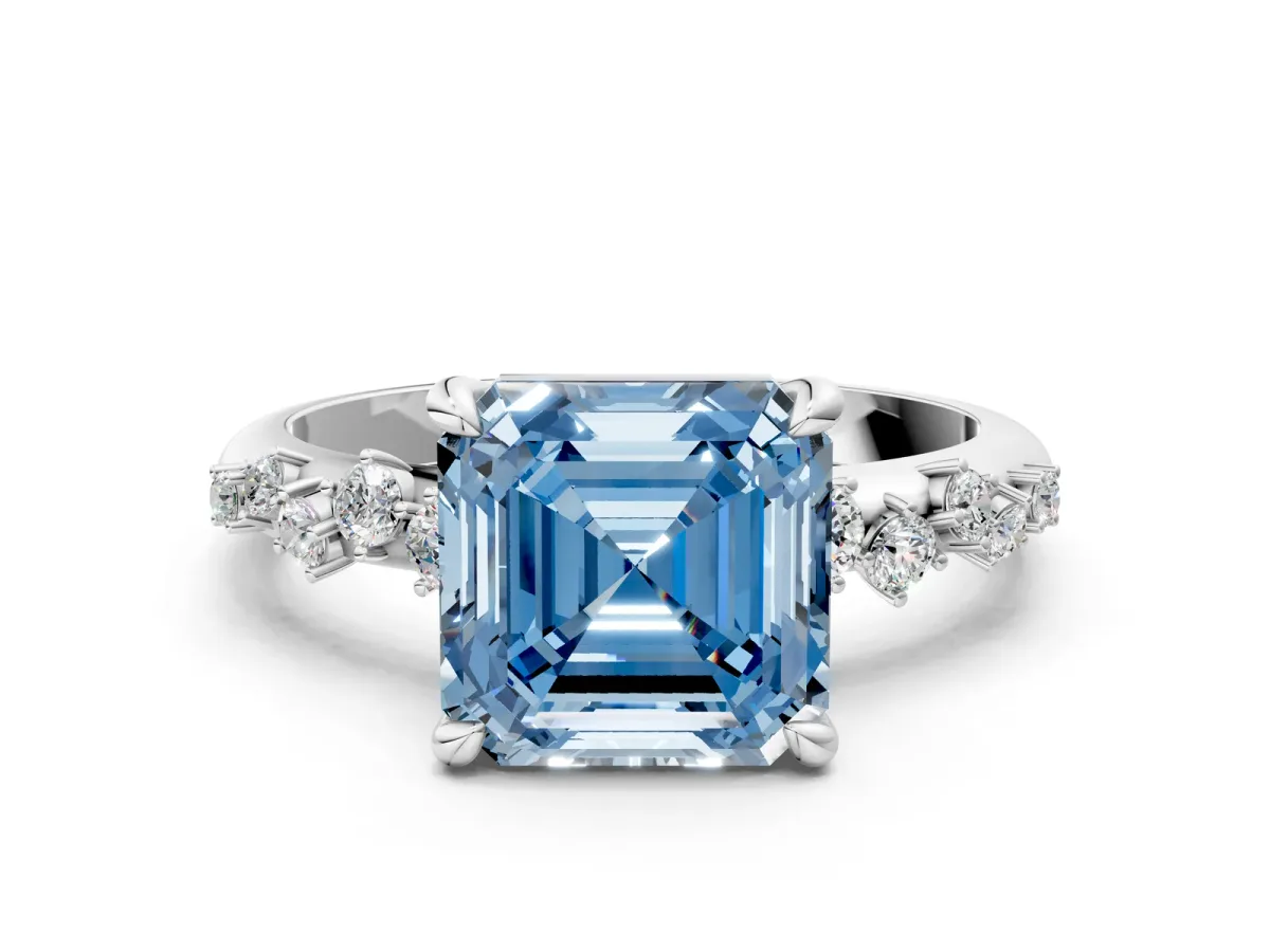 Fancy Blue Asscher Cut Cut Diamond Vine Band with Four-Prong Setting Platinum