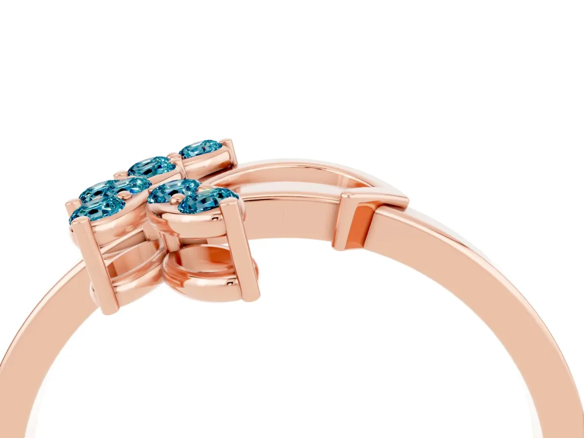 Marquise Blue Topaz Cluster Bypass Ring with Prong Setting Rose gold