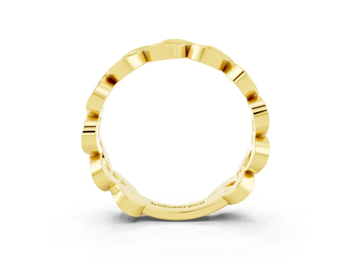 Pavé Round Citrine Interlocking Eternity Band with Bezel Prong Setting Yellow gold