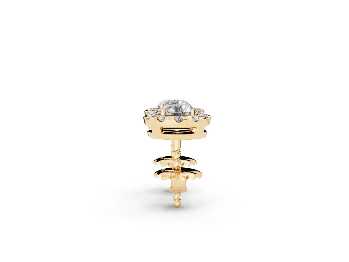 Round Cut Diamond Halo Stud Earrings Yellow gold