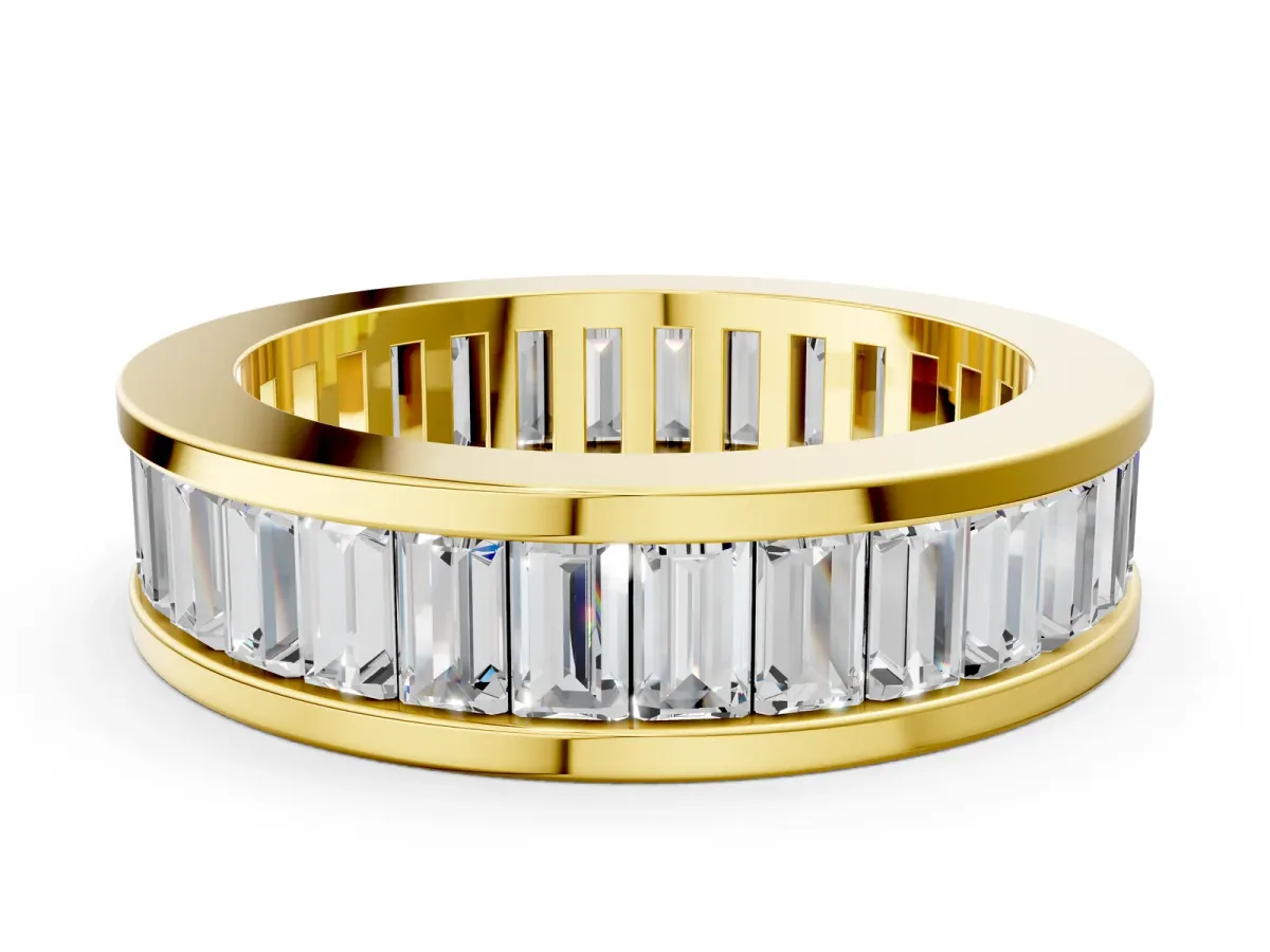 baguette Cut eternity band with channel set Yellow gold