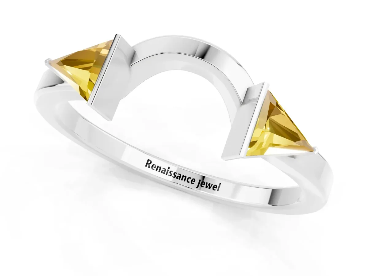Trillion Yellow Sapphire Open Band Ring with Bezel Setting White gold