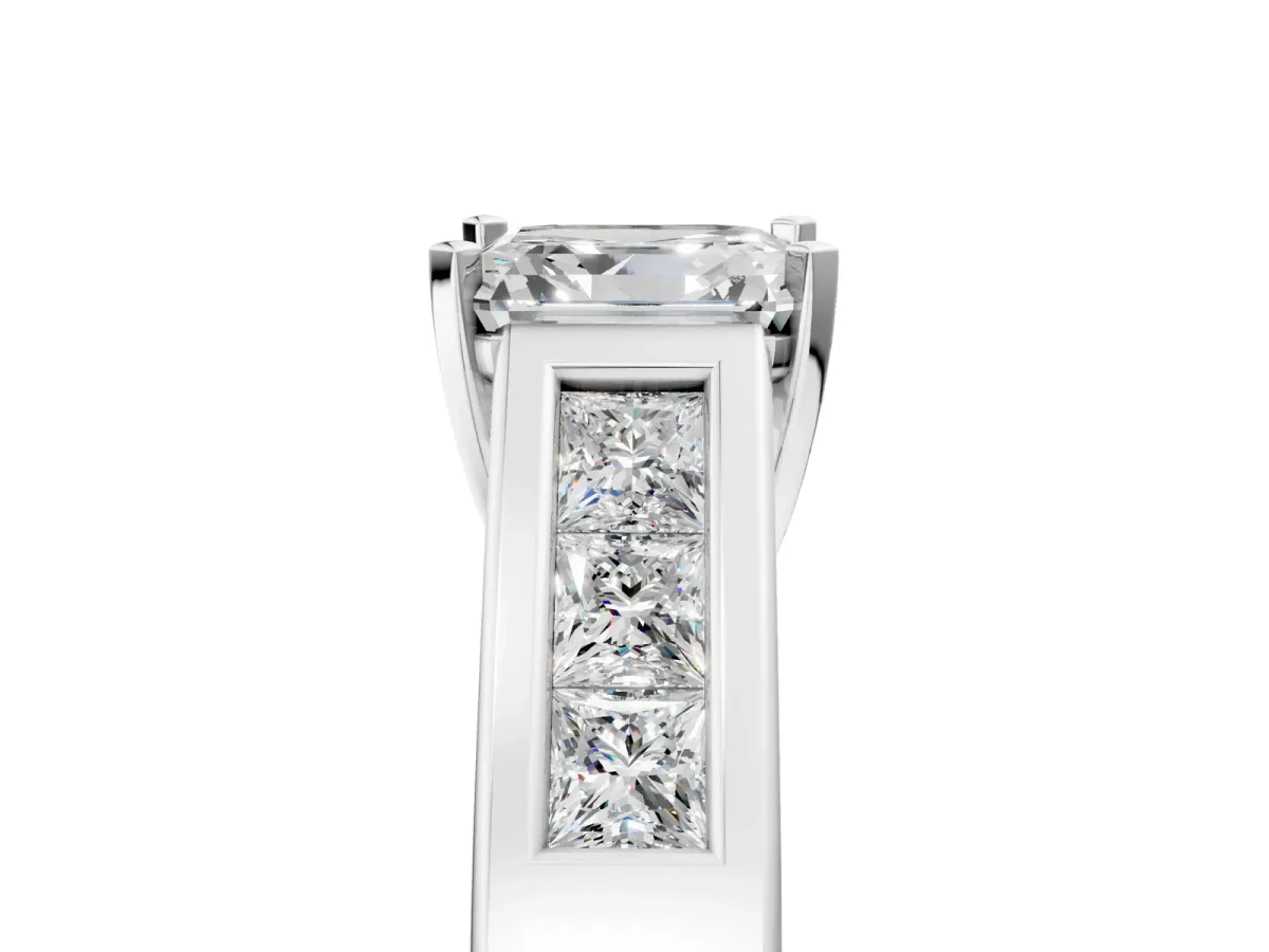 Princess Cut Cut Channel Set Solitaire Ring with Four-Prong Setting Silver