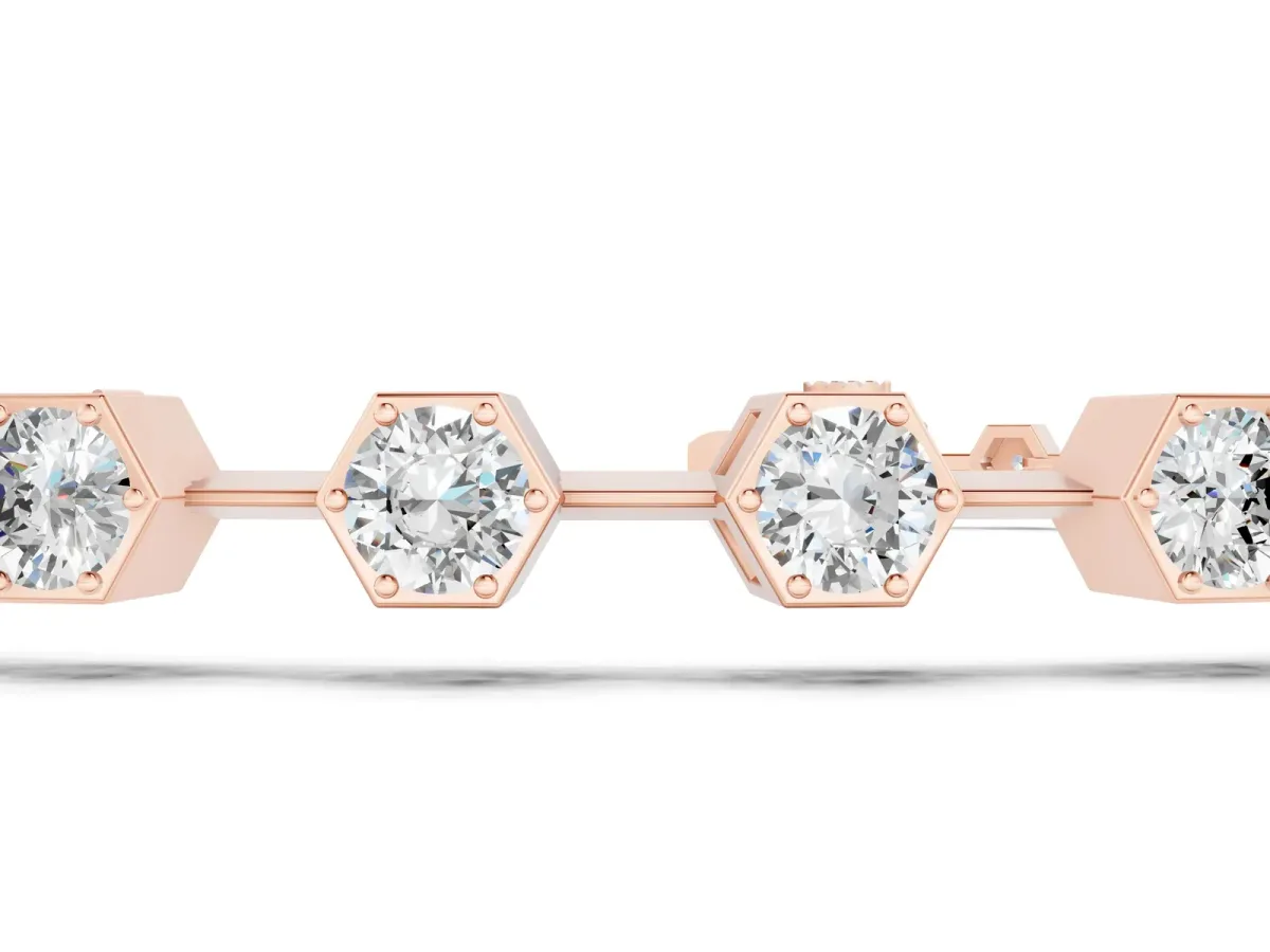 Hexagon Bezel Round Diamond Tennis Bracelet Rose gold