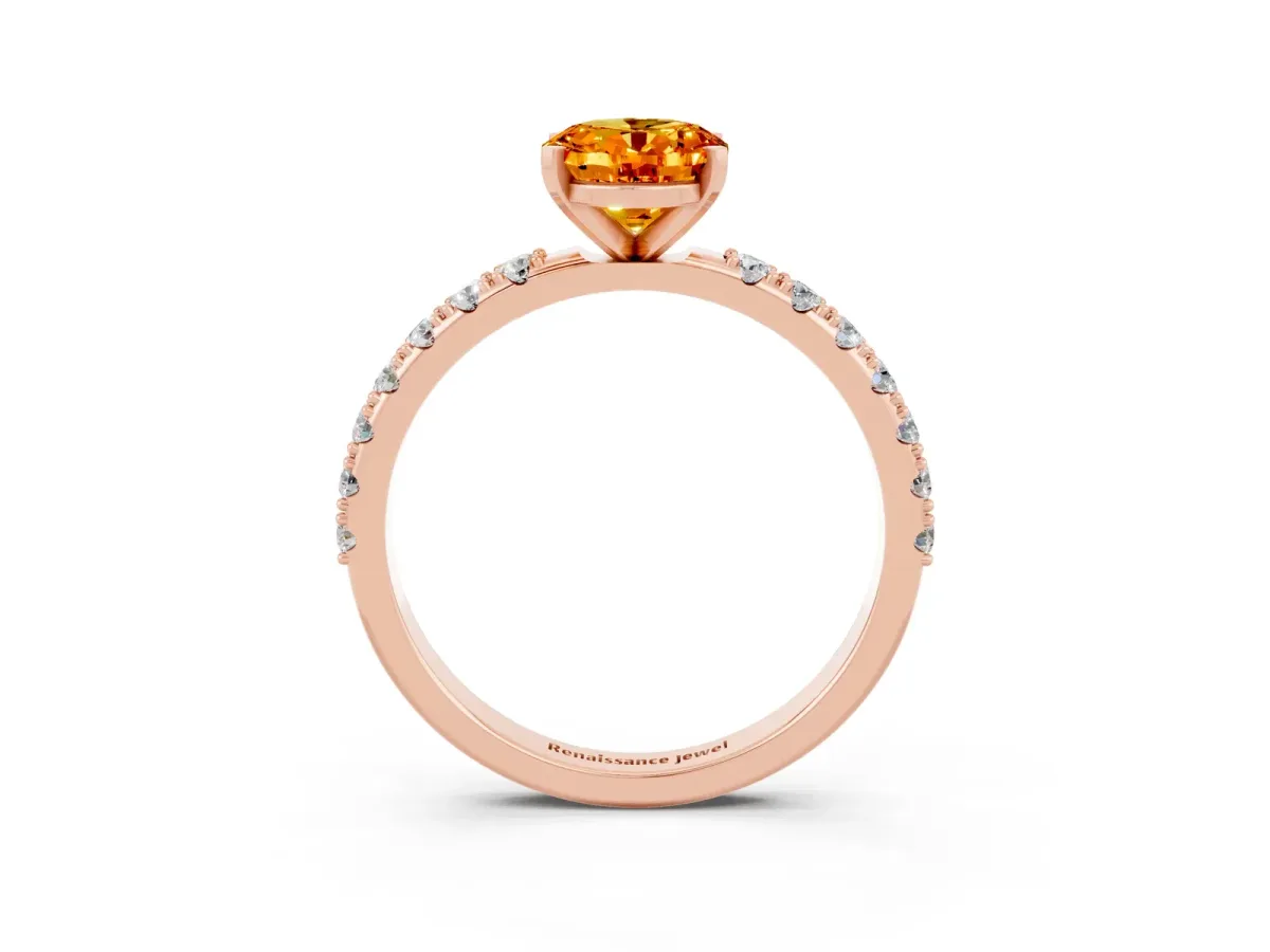 Oval Cut Citrine Solitaire Pavé Band with Four-Prong Setting Rose gold