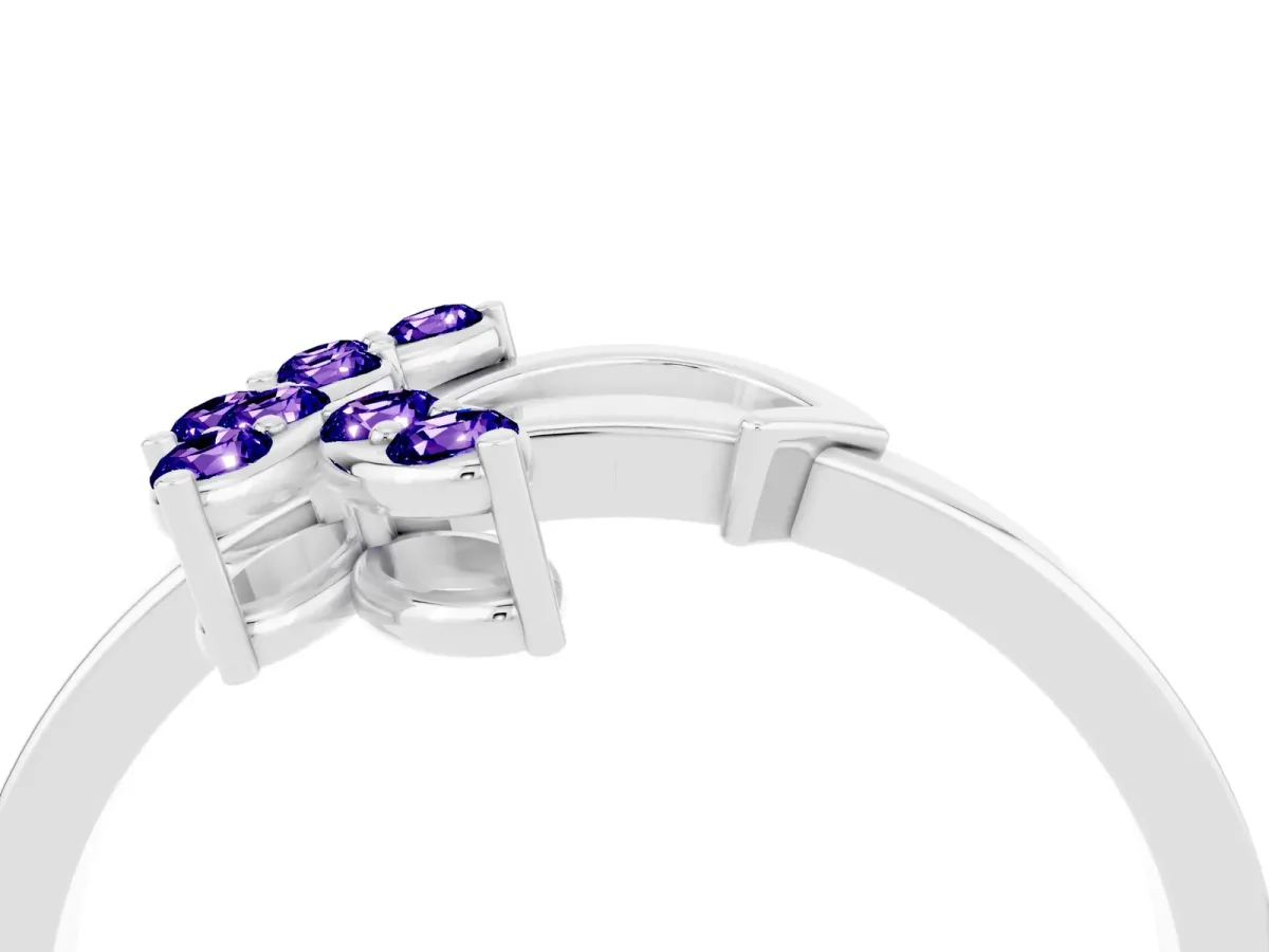Marquise Tanzanite Cluster Bypass Ring with Prong Setting White gold