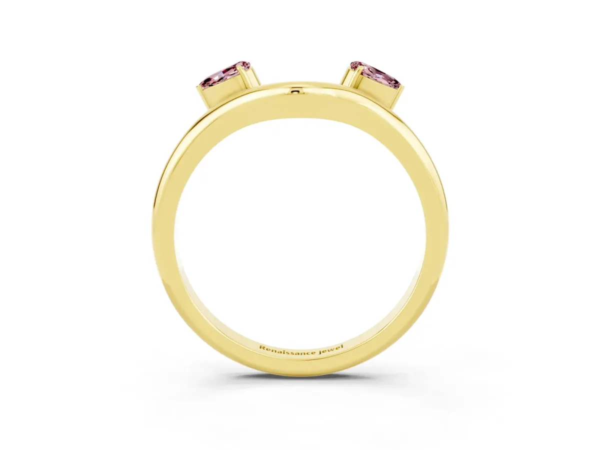 Pear Cut Morganite Two-Stone Open Band Ring with Prong Setting Yellow gold